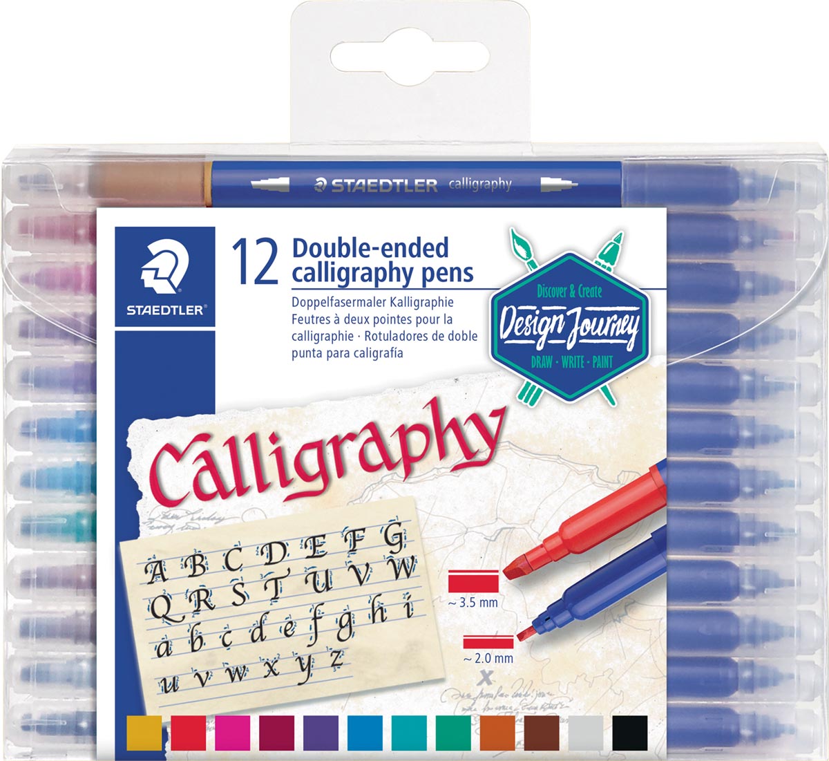 Staedtler kalligrafiepen Calligraph duo, doos van 12 stuks in geassorteerde kleuren afbeelding