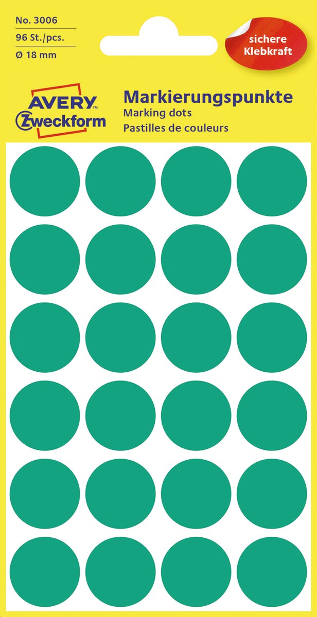 Avery Ronde etiketten diameter 18 mm, groen, 96 stuks afbeelding