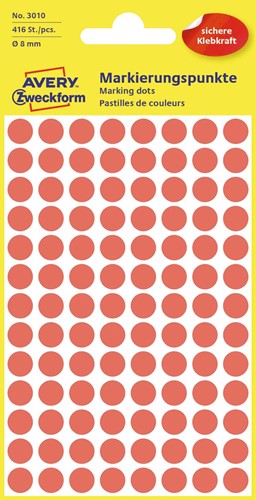 Avery Ronde etiketten diameter 8 mm, rood, 416 stuks