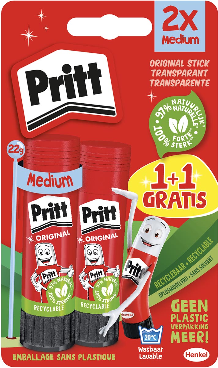 Pritt plakstift, 22 g, 1 + 1 gratis, op blister afbeelding