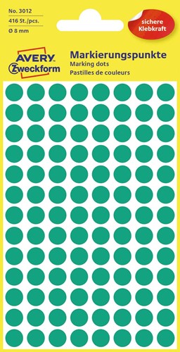 Avery Ronde etiketten diameter 8 mm, groen, 416 stuks
