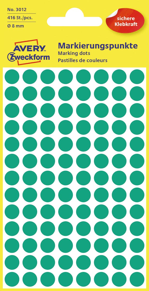 Avery Ronde etiketten diameter 8 mm, groen, 416 stuks afbeelding