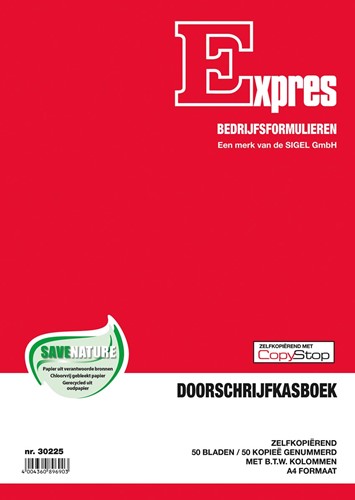 Sigel Expres kasboek met btw kolom, ft A4, Nederlandstalig, dupli (50 x 2 vel)