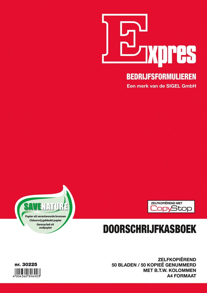 Sigel Expres kasboek met btw kolom, ft A4, Nederlandstalig, dupli (50 x 2 vel)