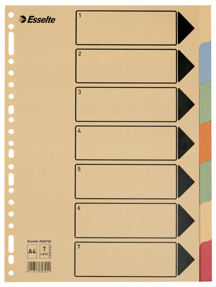 Esselte tabbladen voor ft A4 karton 7 tabs 23 perforatiegaten afbeelding