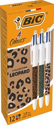 Bic 4-kleurenbalpen Leopard, doos van 12 stuks, assorti