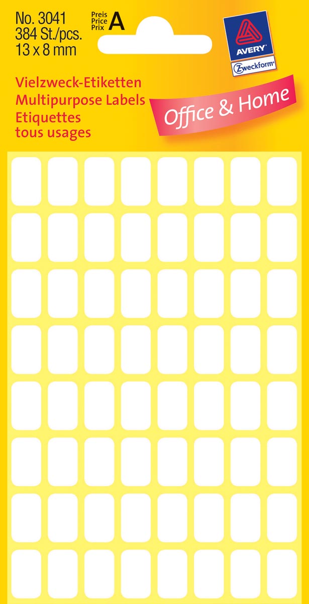 Avery Witte Etiketten Ft 13 X 8 Mm B X H 384 Stuks huismerk kopen in de aanbieding