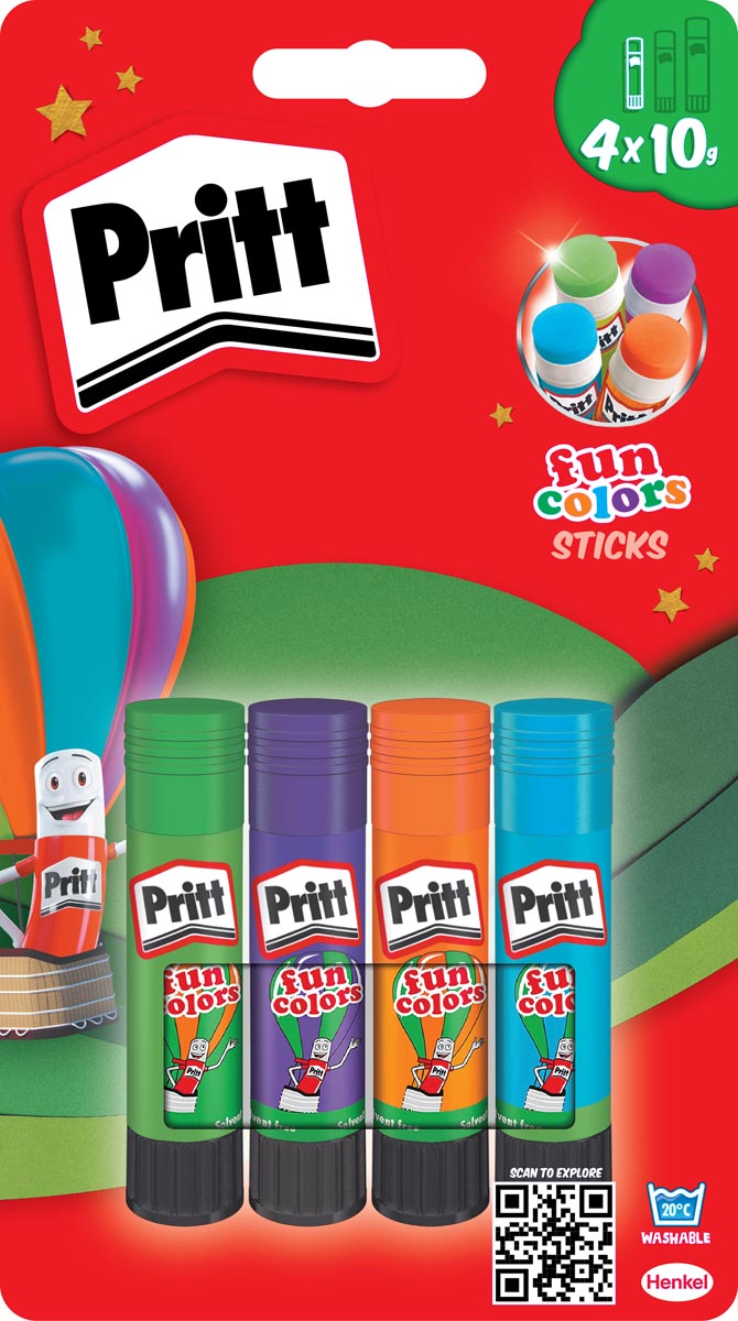 Pritt plakstift Fun Colors 10 g, blister van 4 stuks