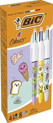 Bic 4-kleurenbalpen Kawai, doos van 12 stuks, assorti