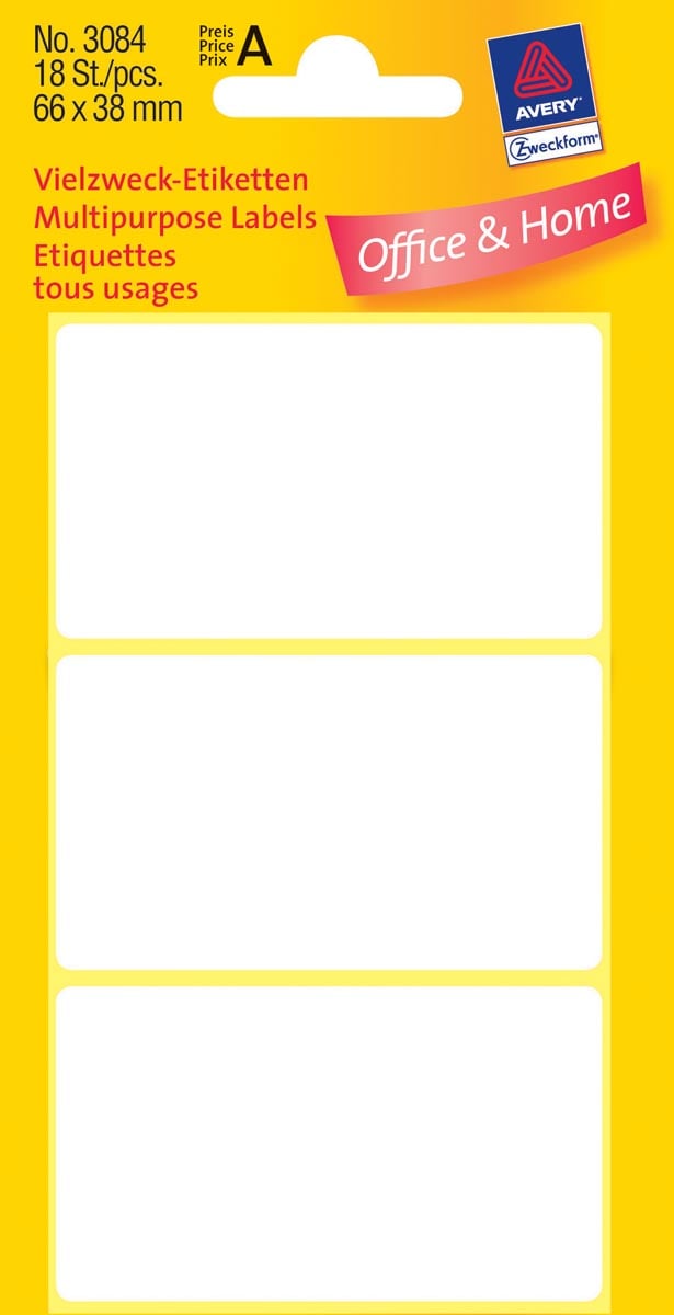 Avery Witte Etiketten Ft 66 X 38 Mm B X H 18 Stuks huismerk kopen in de aanbieding