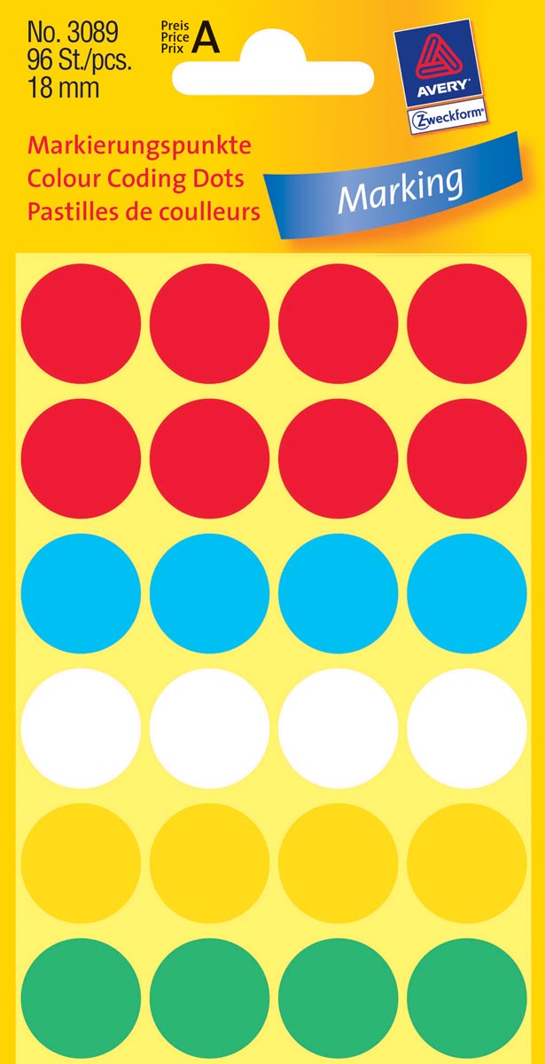 Avery Ronde Etiketten Diameter 18 Mm Geassorteerde Kleuren 96 Stuks huismerk kopen in de aanbieding