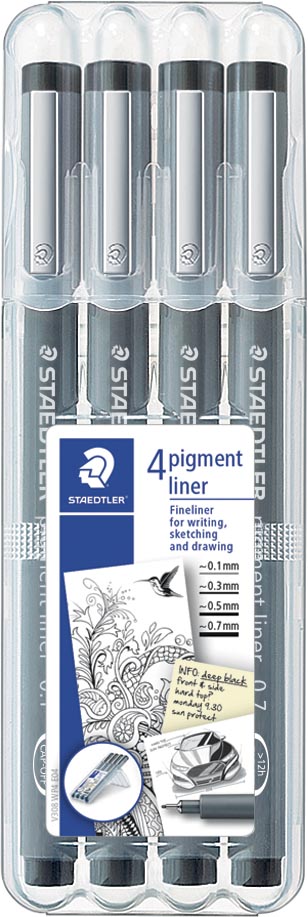 Staedtler fineliner Pigment Liner opstelbare box met 4 stuks (0,1 - 0,3 - 0,5 en 0,7 mm)