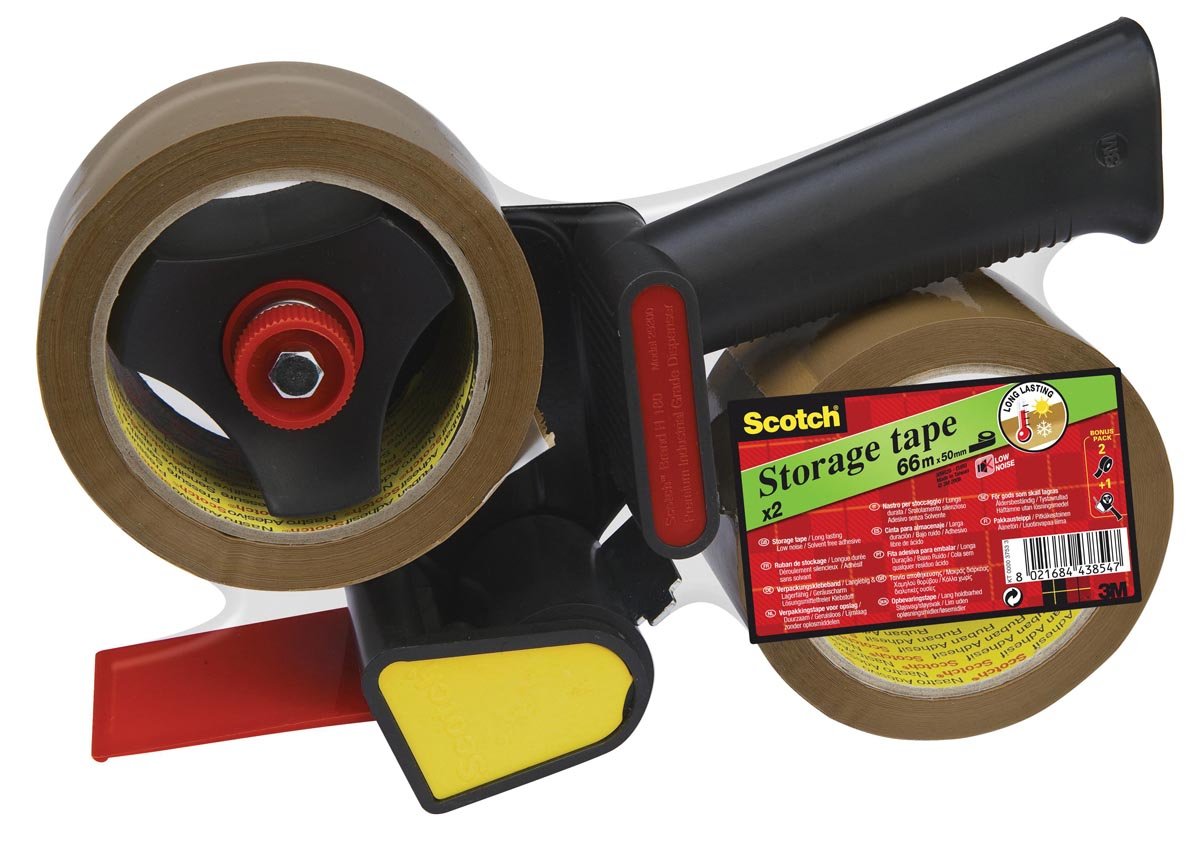 Scotch afroller H180 met 2 rollen verpakkingsplakband, ft 50 mm x 66 m, PP, bruin afbeelding