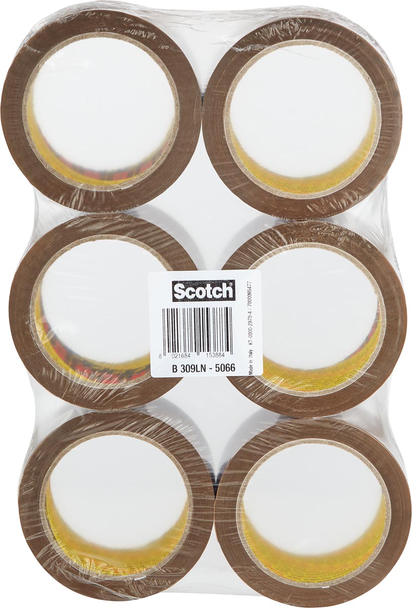 Scotch geluidsarme verpakkingstape, ft 50 mm x 66 m, bruin, pak van 6 rollen afbeelding