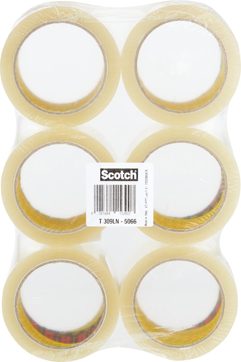 Scotch geluidsarme verpakkingstape, ft 50 mm x 66 m, transparant, pak van 6 rollen afbeelding