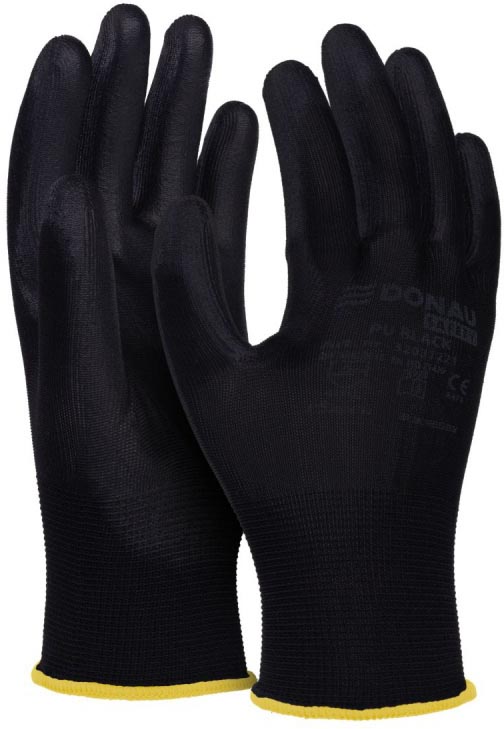 DONAU SAFETY veiligheidshandschoenen PU, zwart, M, maat 8