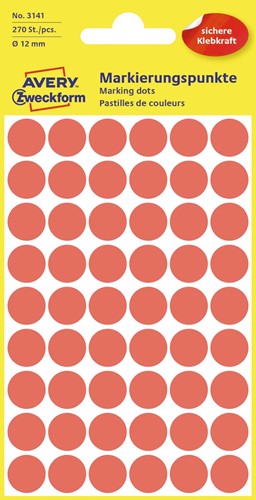 Avery Ronde etiketten diameter 12 mm, rood, 270 stuks