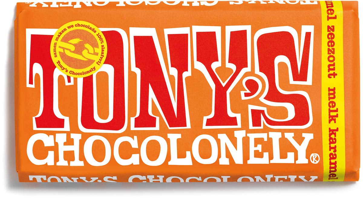 Tony&apos;s Chocolonely chocoladereep, 180g, karamel zeezout afbeelding