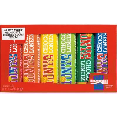 Tony's Chocolonely chocoladereep, 47/50g, 6 stuks, mix