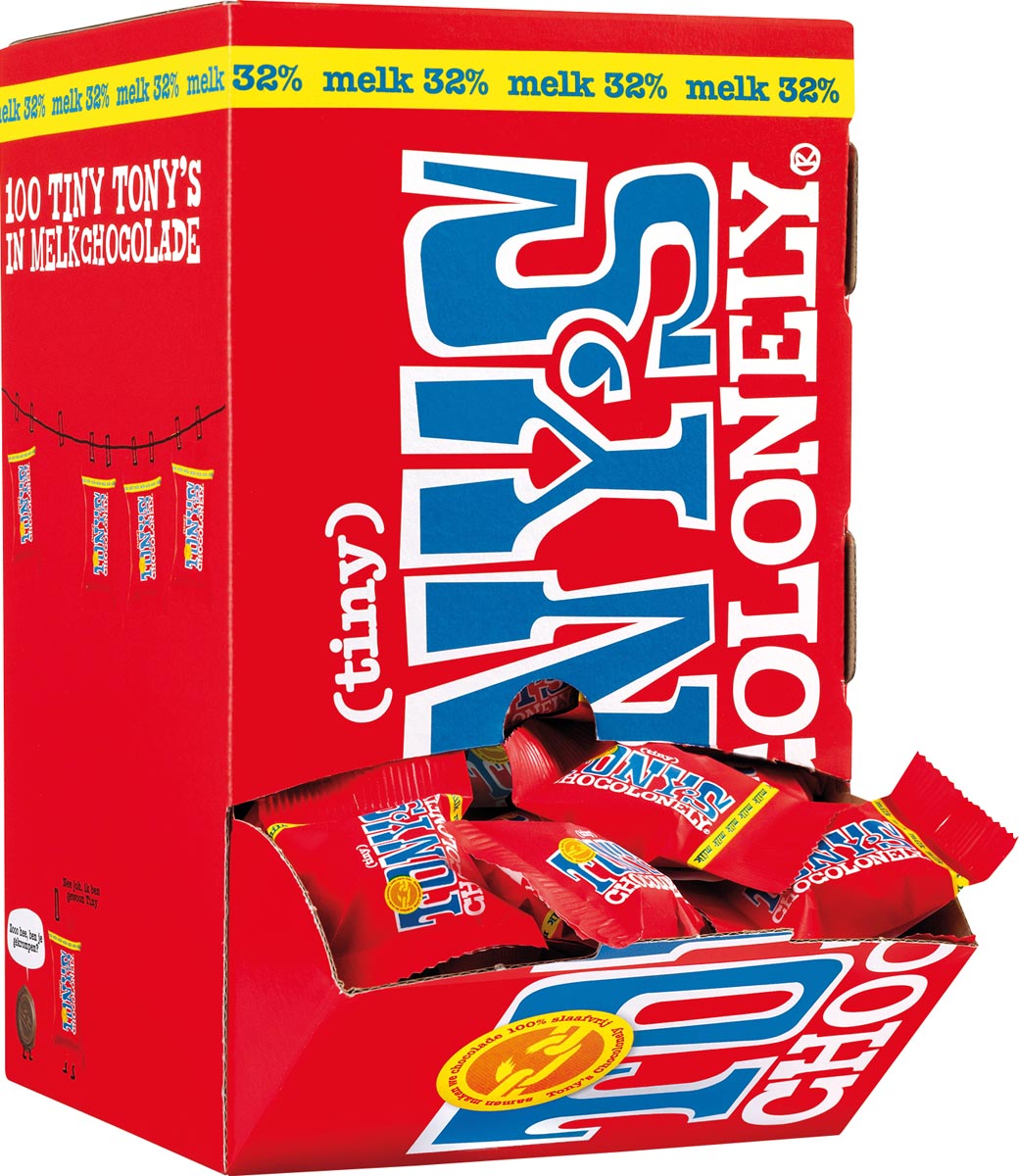 Tony&apos;s Chocolonely mini chocoladereep, 900g, doos van 100 stuks apart verpakt, melk afbeelding