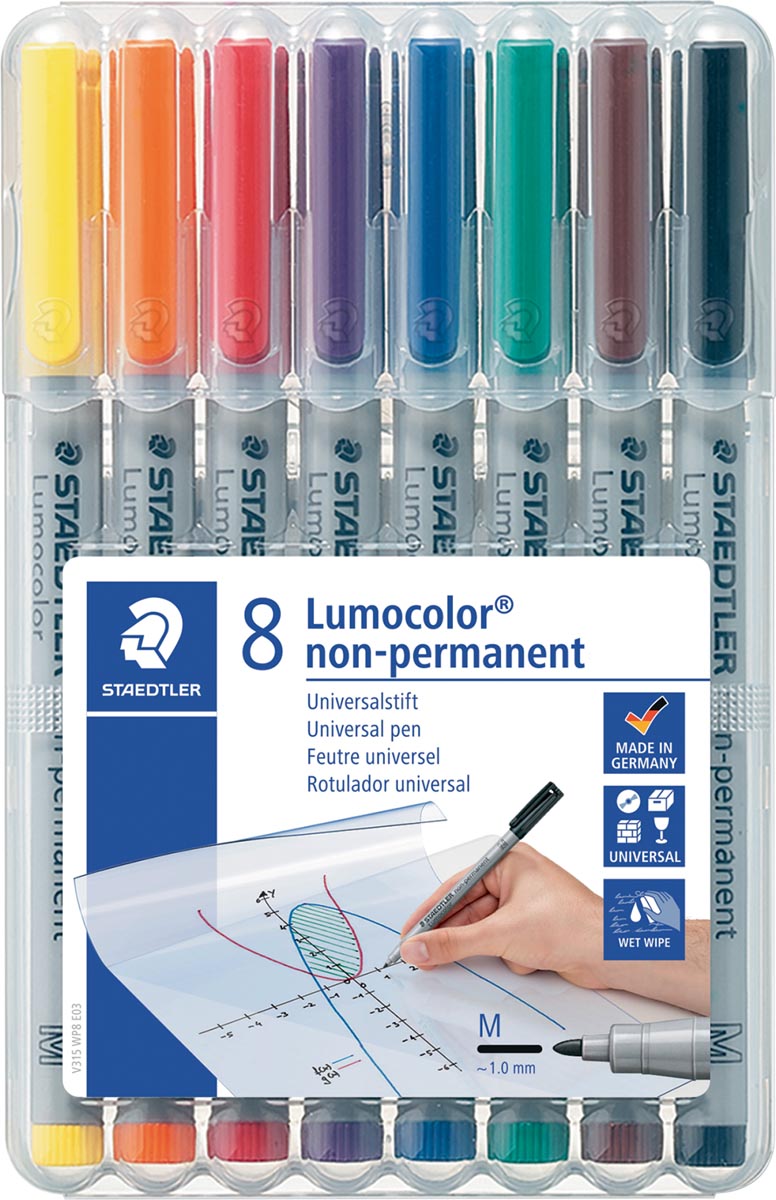 Staedtler OHP-marker Lumocolor non-permanent, medium 1 mm, doos van 8 stuks in geassorteerde kleuren