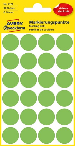 Avery Ronde etiketten diameter 18 mm, lichtgroen, 96 stuks