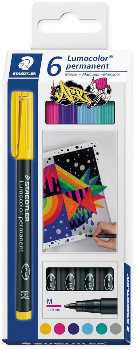 Staedtler OHP-marker Lumocolor Permanent assorti, étui van 6 stuks, medium