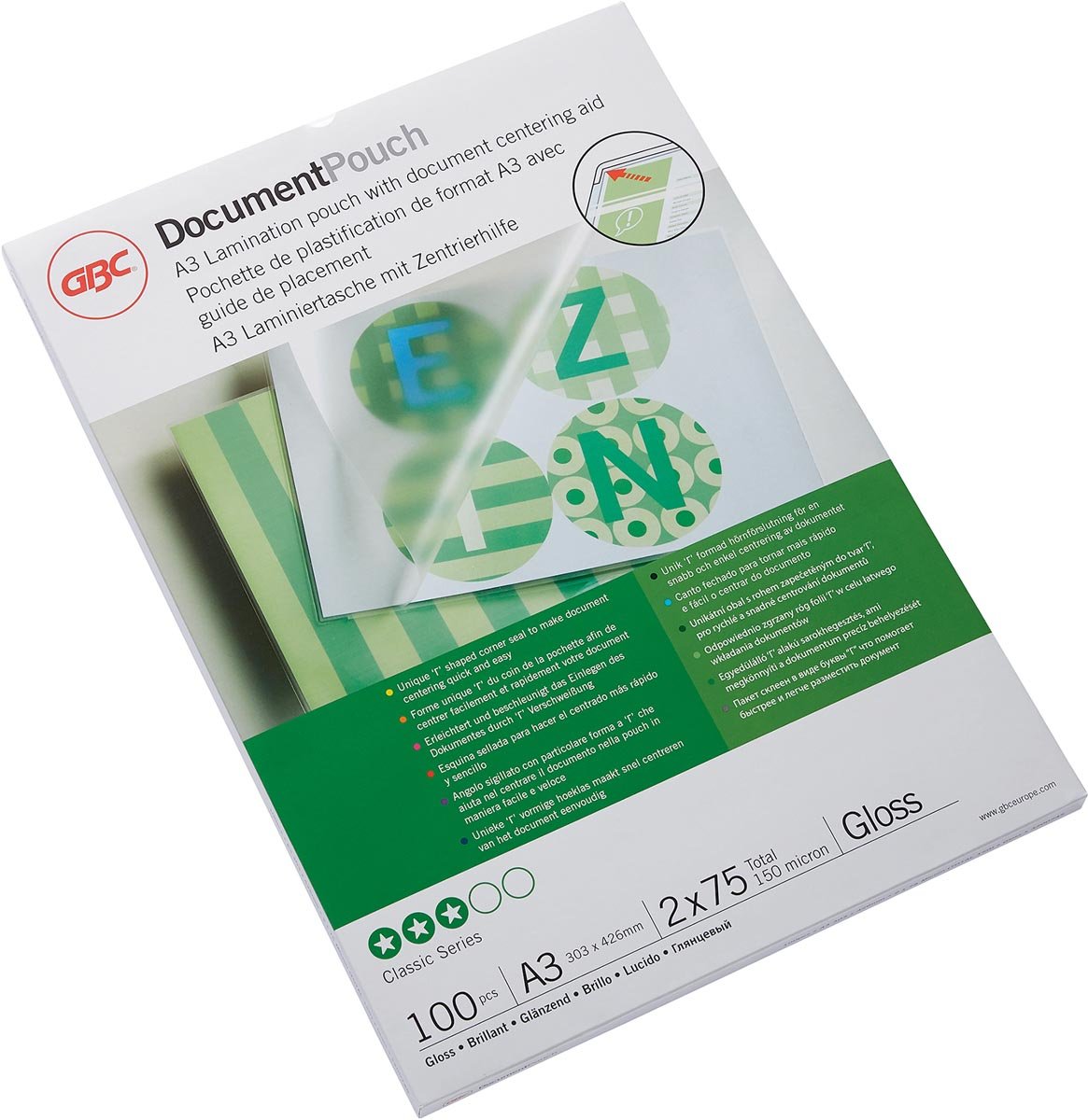 GBC Document lamineerhoes ft A3, 150 micron (2 x 75 micron), pak van 100 stuks afbeelding