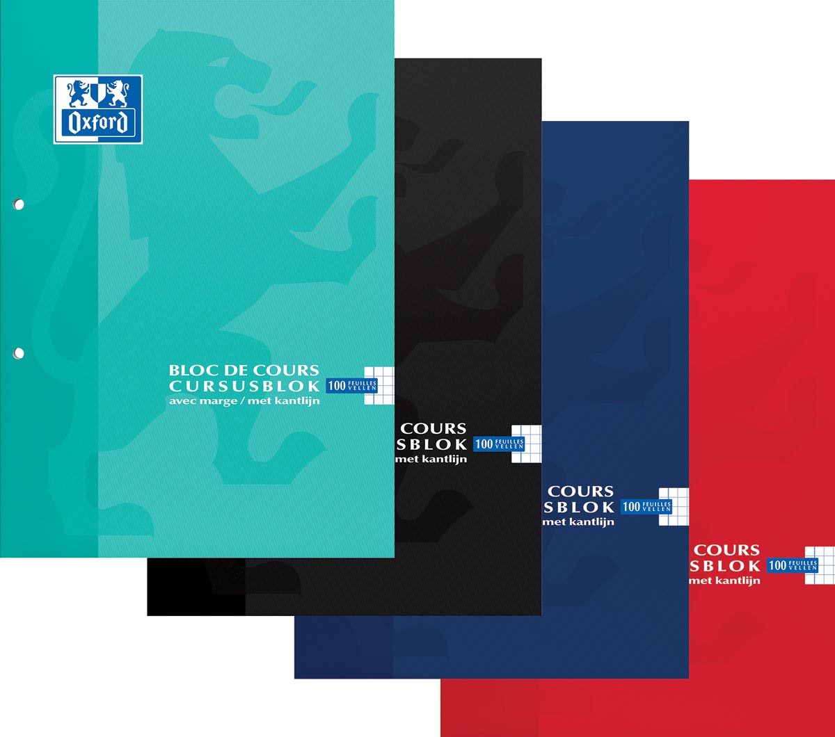 Oxford SCHOOL cursusblok, geassorteerde kleuren, ft A4, 100 vel, geruit 5 mm afbeelding