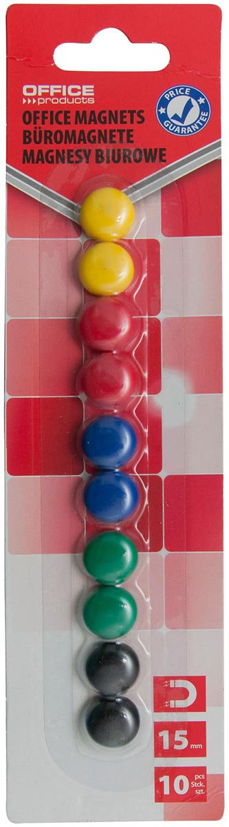 Office Products magneten, 15 mm, geassorteerde kleuren, blister van 10 stuks
