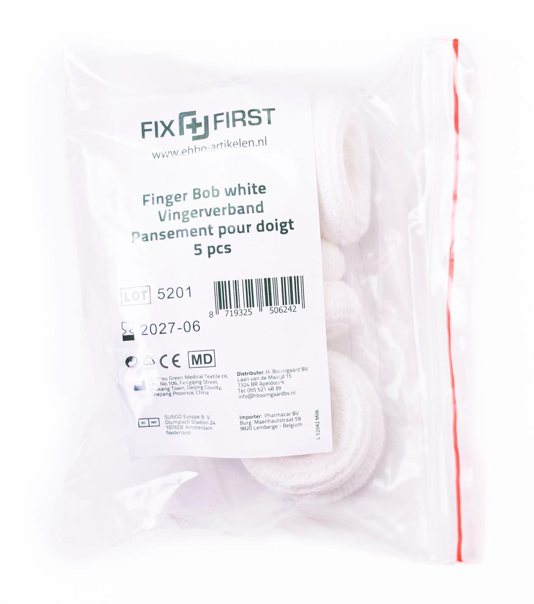 Fixfirst vingerbobs, textiel, wit, pak van 5 stuks
