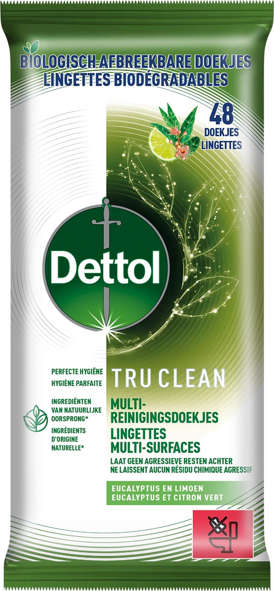 Dettol reiningsdoekjes TruClean, eucalyptus en limoen, pak van 48 stuks afbeelding