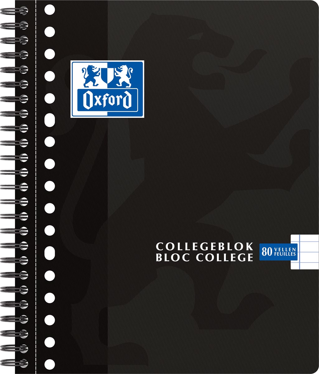 Oxford School collegeblok, ft A5+, 160 bladzijden, 17 gaats, kantlijn, gelijnd, zwart afbeelding