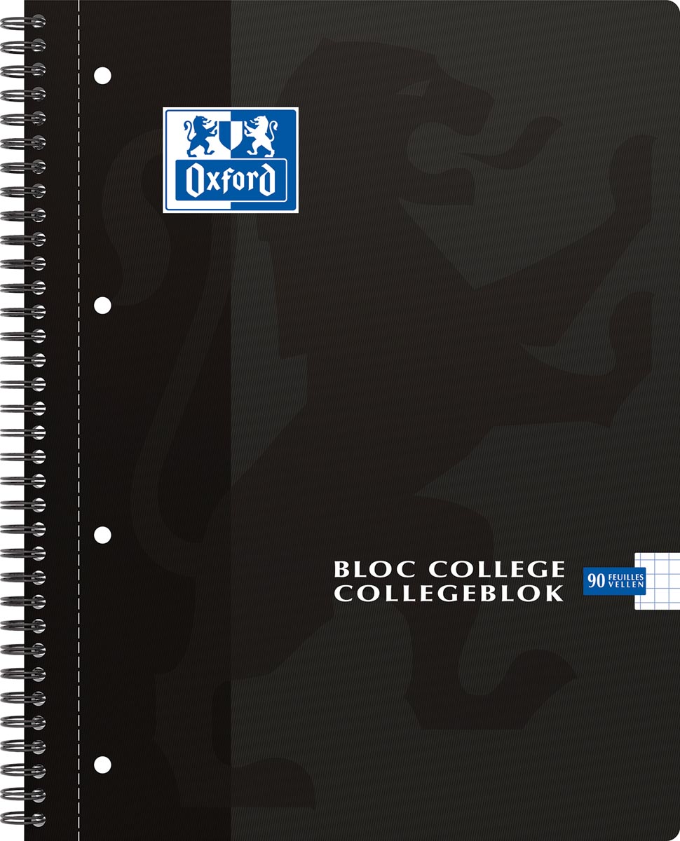 Oxford School collegeblok, ft A4, 180 bladzijden, 4 gaats, geruit 5 mm, zwart afbeelding