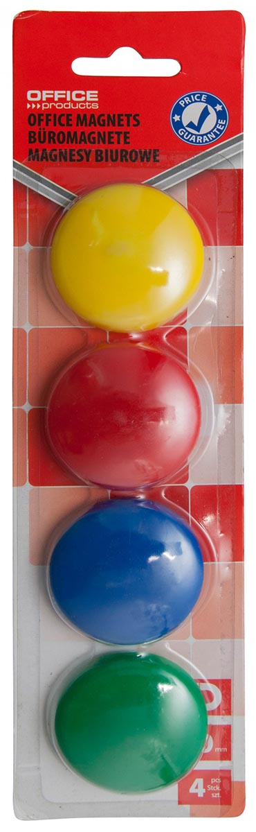 Office Products magneten, 40 mm, geassorteerde kleuren, blister van 4 stuks