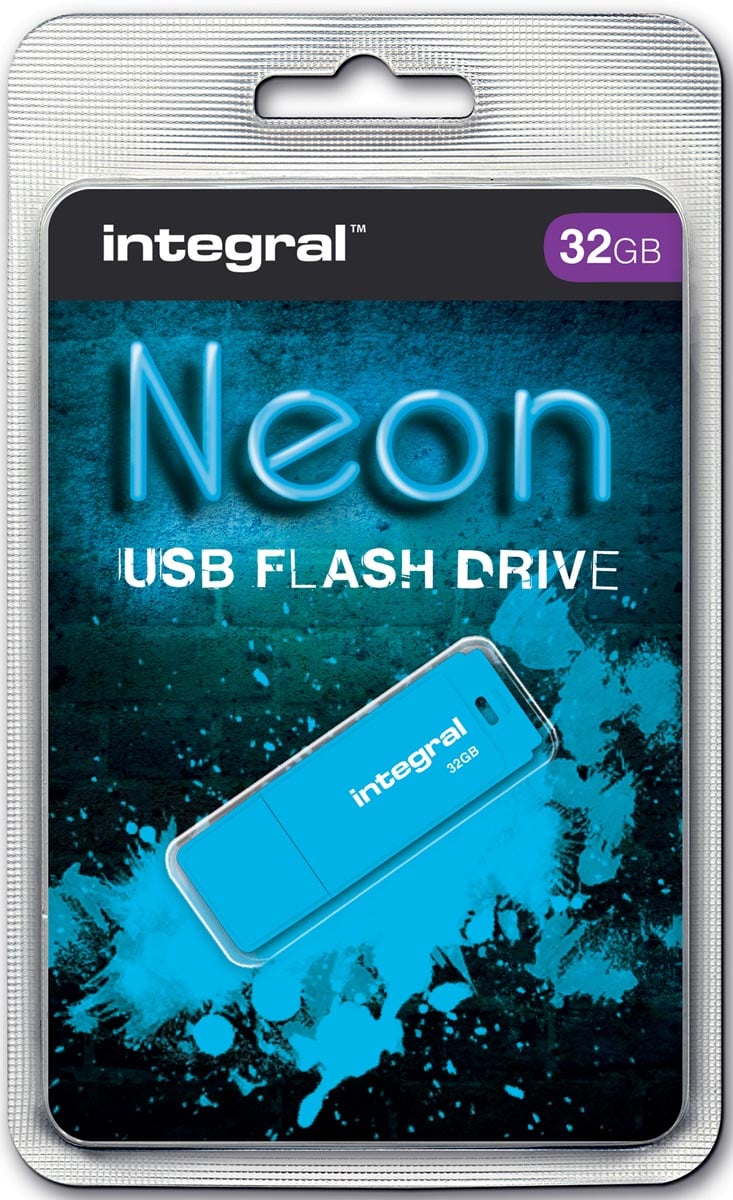 Integral Neon USB 2.0 stick, 32 GB, blauw afbeelding