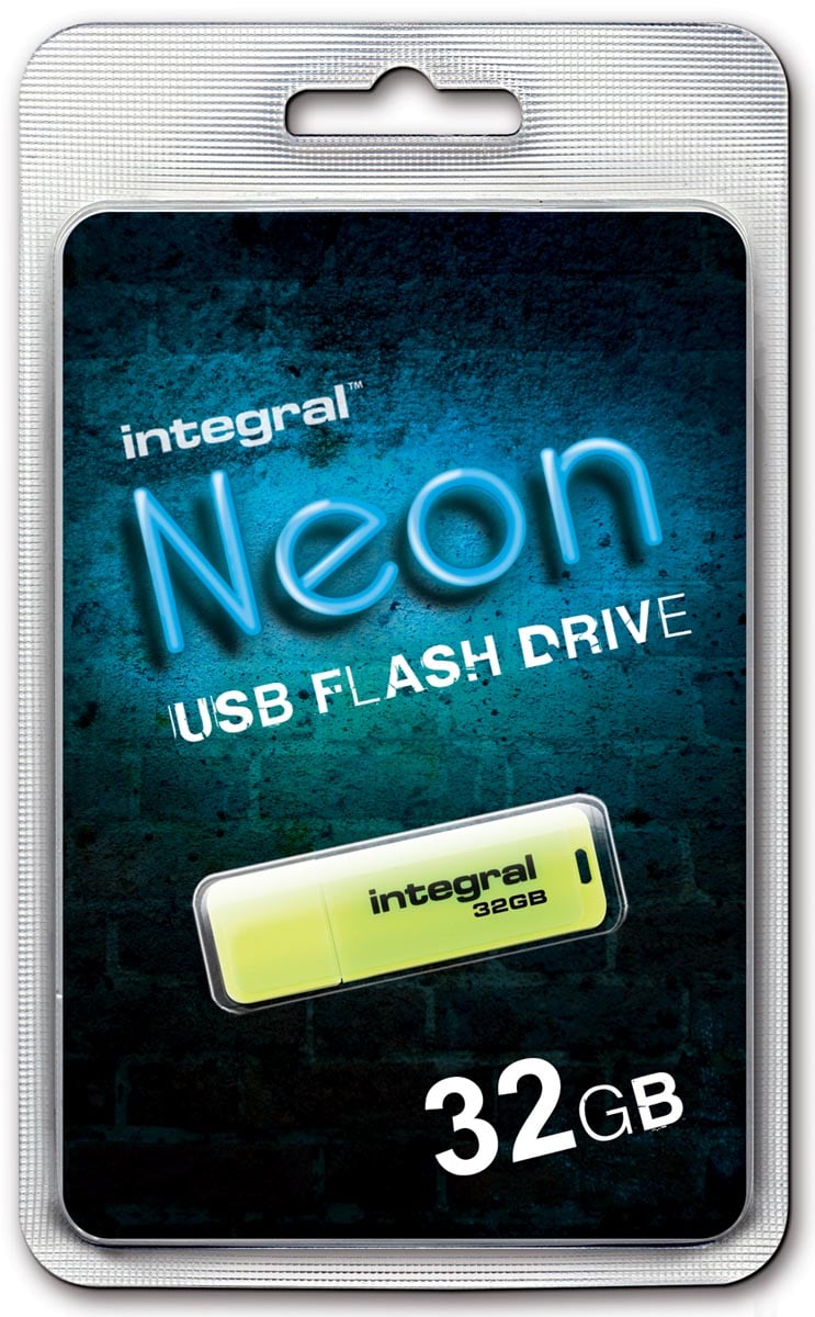 Integral Neon USB 2.0 stick, 32 GB, geel afbeelding