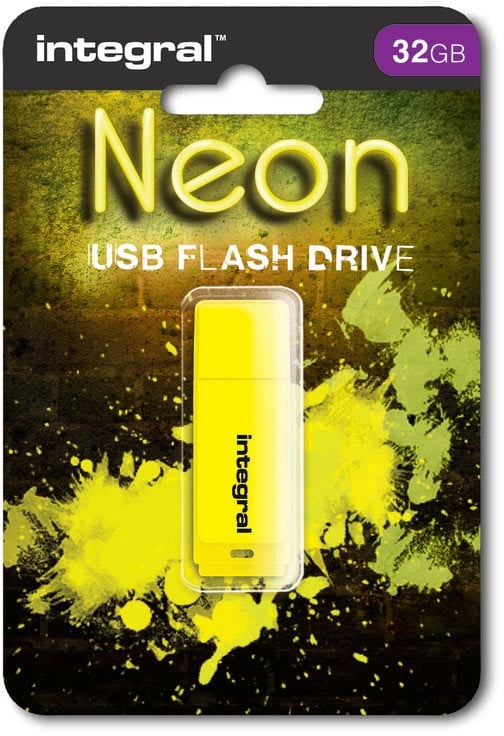 Integral Neon USB 2.0 stick, 32 GB, geel