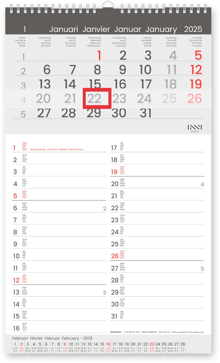 Maandkalender Memo-Manager, viertalig, 2025