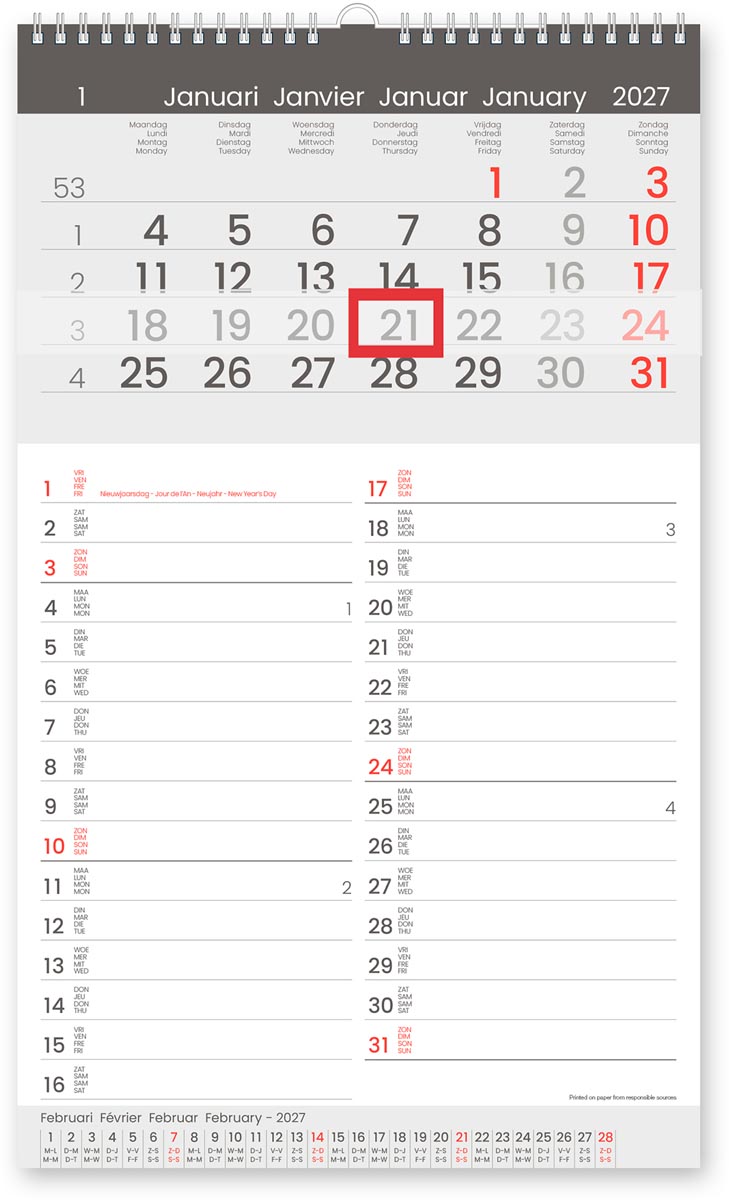 Maandkalender Memo-Manager, viertalig, 2027
