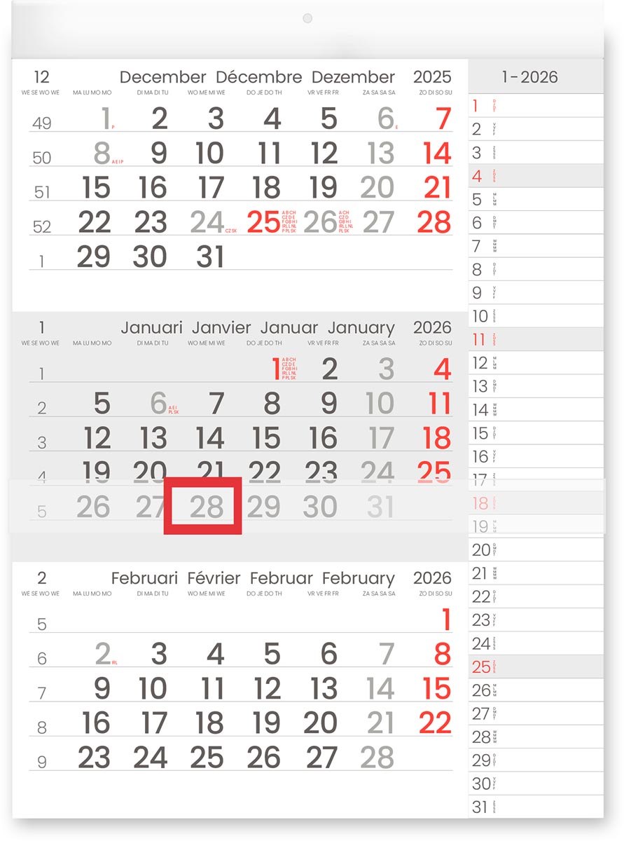 Driemaandskalender Compact Notes, 2026