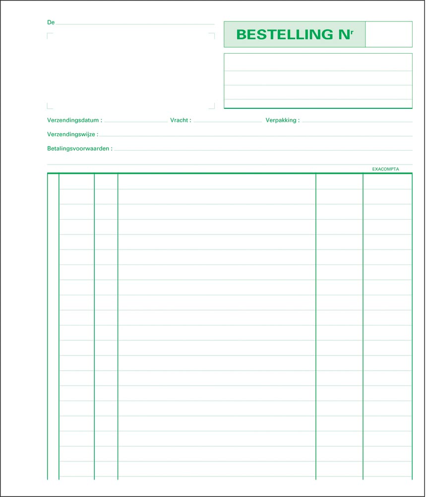 Exacompta bestellingen, ft 21 x 18 cm, Nederlandstalig afbeelding