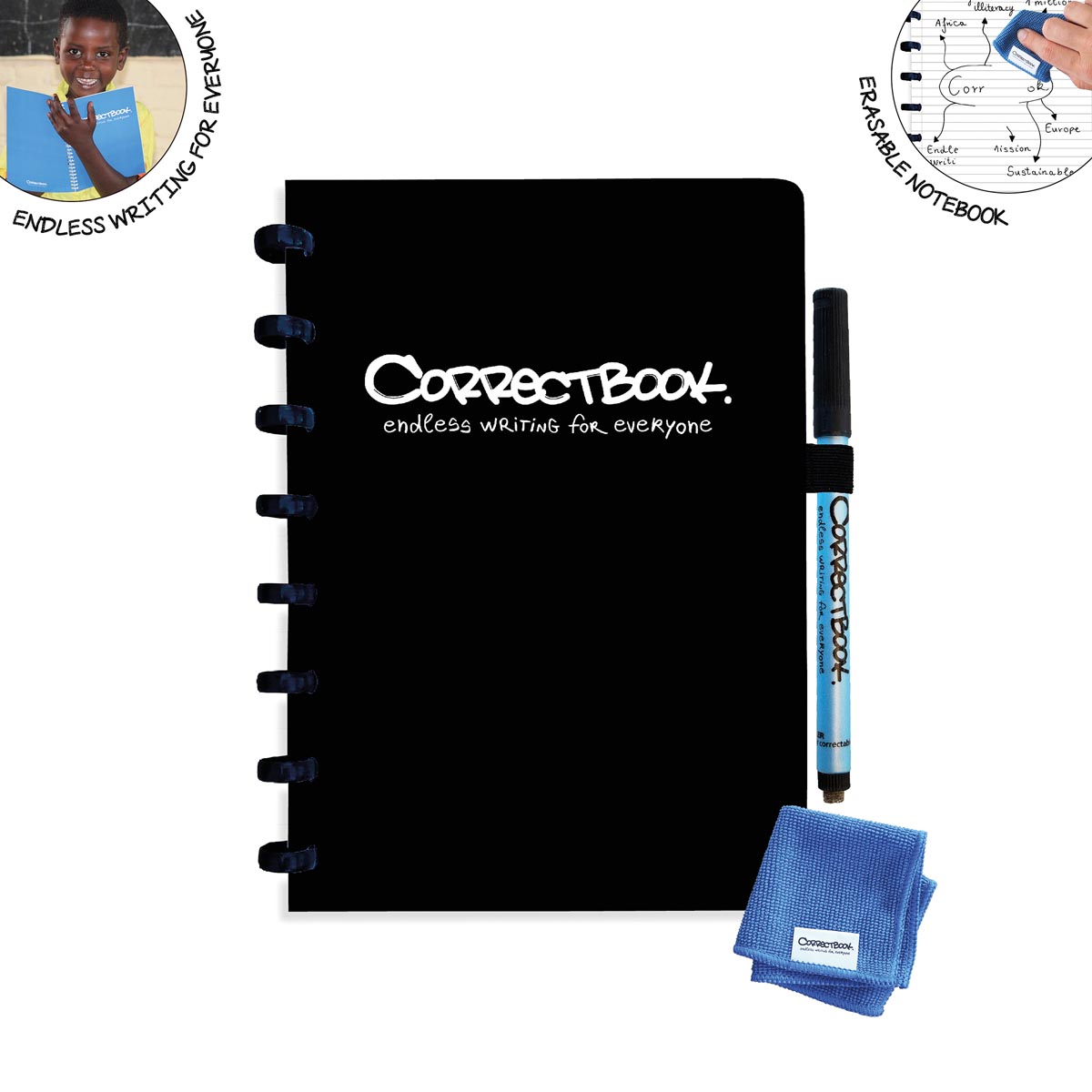 Correctbook A5 Original: uitwisbaar / herbruikbaar notitieboek, gelijnd, Ink Black (zwart) afbeelding