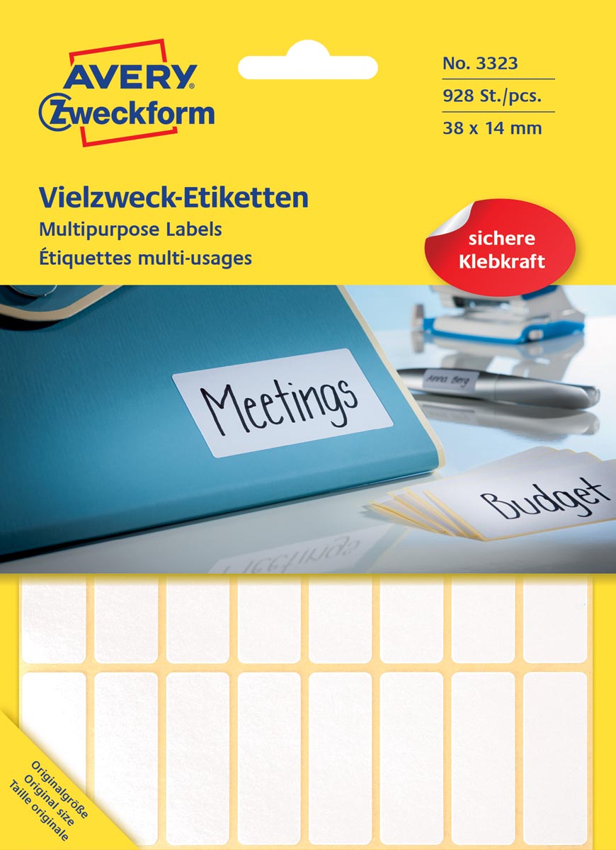 Avery Zweckform 3323 mini etiketten ft 38 x 14 mm (b x h), 928 etiketten, wit afbeelding