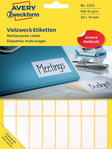 Avery Zweckform 3323 mini etiketten ft 38 x 14 mm (b x h), 928 etiketten, wit