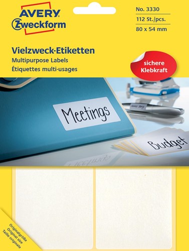Avery Zweckform 3330 universele etiketten ft 80 x 54 mm (b x h), 112 etiketten, wit