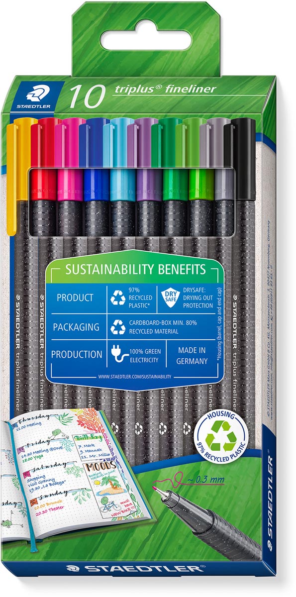 Staedtler Triplus fineliner eco, doosje van 10 stuks, assorti Staedtler Triplus fineliner eco, doosje van 10 stuks, assorti