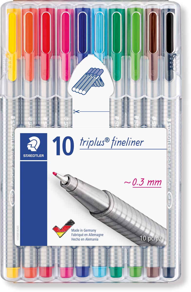 Staedtler fineliner Triplus geassorteerde kleuren, opstelbare box met 10 stuks afbeelding