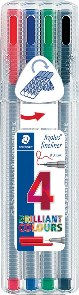 Staedtler fineliner Triplus geassorteerde kleuren, opstelbare box met 4 stuks afbeelding