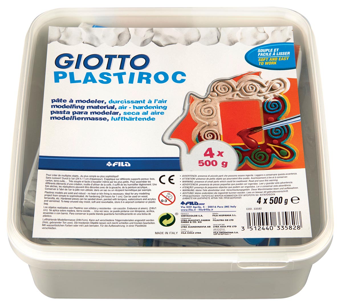 Gitto Plastiroc boetseerpasta, pak van 500 g, 4 pakken in hermetisch afgesloten doos